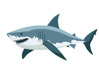 Obraz premium Illustration of a large blue and white shark is swimming in the ocean. Isolated on white background. 