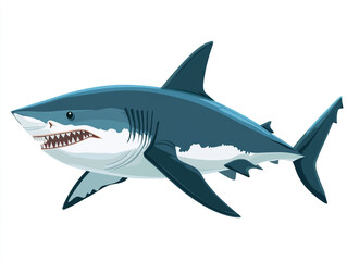 Obraz premium Illustration of a large blue and white shark is swimming in the ocean. Isolated on white background. 