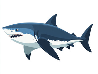 Fototapeta premium Illustration of a large blue and white shark is swimming in the ocean. Isolated on white background. 