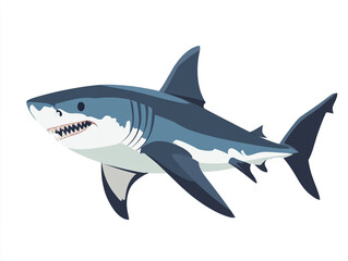 Fototapeta premium Illustration of a large blue and white shark is swimming in the ocean. Isolated on white background. 