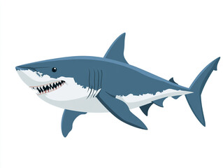 Fototapeta premium Illustration of a large blue and white shark is swimming in the ocean. Isolated on white background. 
