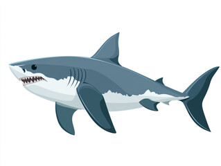 Fototapeta premium Illustration of a large blue and white shark is swimming in the ocean. Isolated on white background. 