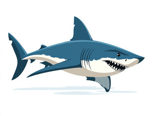 Fototapeta premium Illustration of a large blue and white shark is swimming in the ocean. Isolated on white background. 