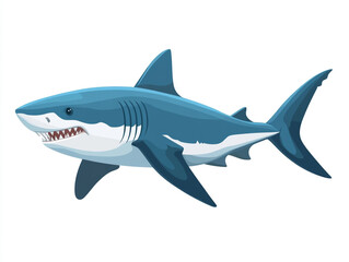 Obraz premium Illustration of a large blue and white shark is swimming in the ocean. Isolated on white background. 