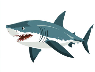 Obraz premium Illustration of a large blue and white shark is swimming in the ocean. Isolated on white background. 