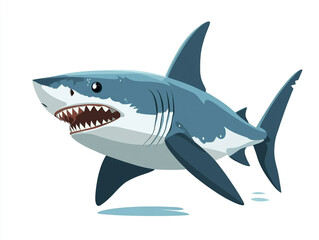 Obraz premium Illustration of a large blue and white shark is swimming in the ocean. Isolated on white background. 
