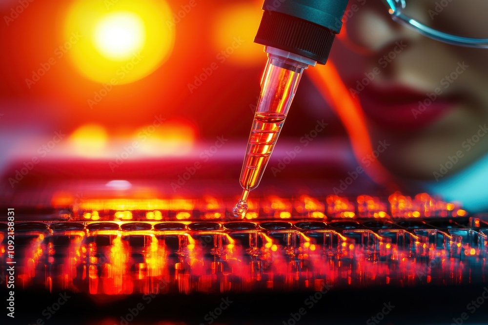 Leinwandbilder modern laboratory setting close -up concept. laboratory technician using a pipette for experiments.