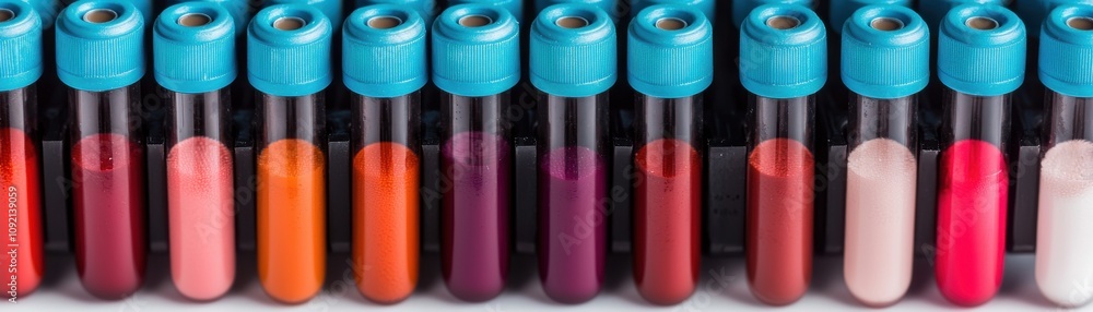 Aufkleber modern laboratory setting close -up concept. colorful test tubes filled with various liquids in a ro
