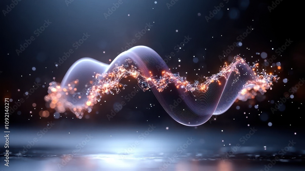 Aufkleber abstract digital waveform with glowing particles and soft blue background, representing sound and en