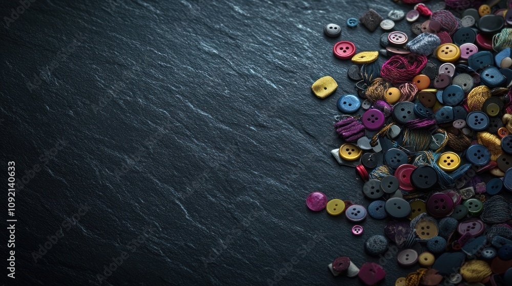 Aufkleber a colorful assortment of buttons scattered on a textured surface.