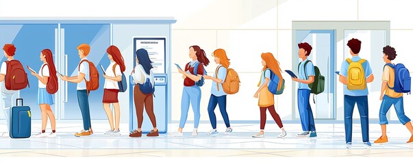 Students waiting in line.