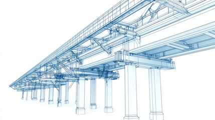 Fototapeta premium Blueprint of modern bridge structure with detailed lines and supports