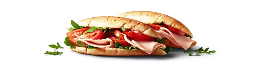 Obraz premium Fresh Ham and Tomato Sandwich with Arugula.