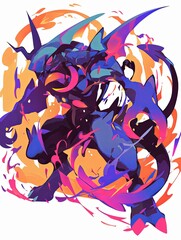 Fototapeta premium Abstract digital painting of a powerful, stylized creature with vibrant colors and dynamic pose.