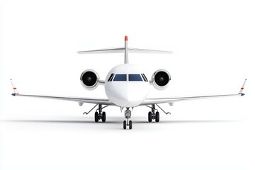 Fototapeta premium Sleek Small Private Jet Airplane Front View with Modern Design, Showcasing Aerodynamic Features and Elegant Aesthetic for Luxurious Travel Experience
