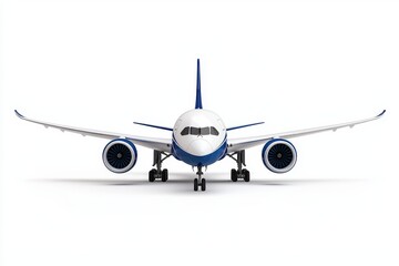 Naklejka premium Detailed Front View of a Commercial Airplane with Extended Wings, Capturing the Design and Engineering of Modern Aircraft in High Resolution