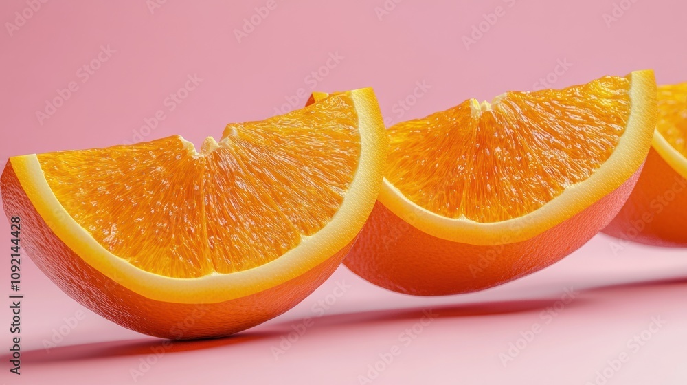 Poster Three vibrant orange slices arranged on a pink background for a fresh and appealing look.