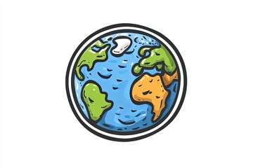 Obraz premium Cartoon illustration of Earth with continents and oceans.