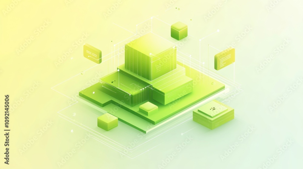 Aufkleber 3D illustration of green geometric shapes representing data processing and technology.