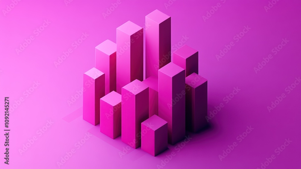 Poster A 3D representation of bar graphs in a vibrant pink hue, symbolizing data visualization.