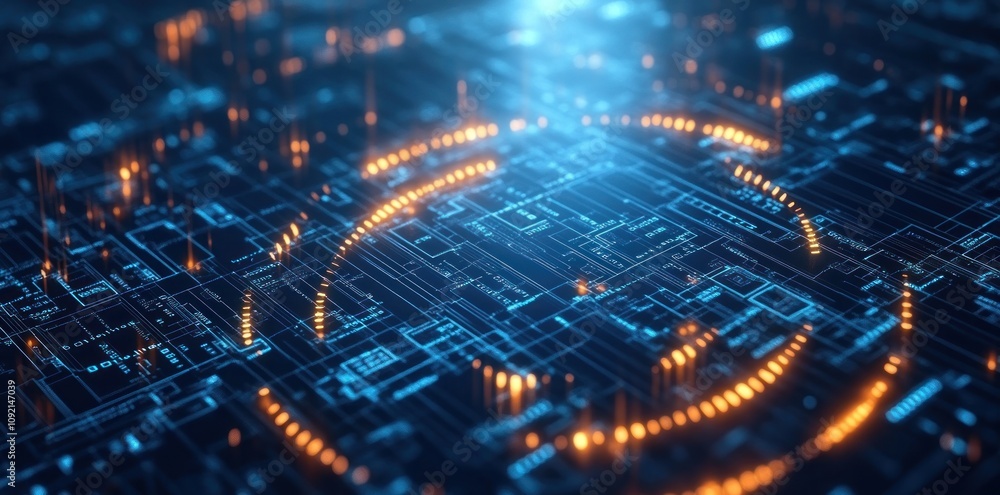 Poster Abstract digital circuit design with glowing elements, representing technology and innovation.