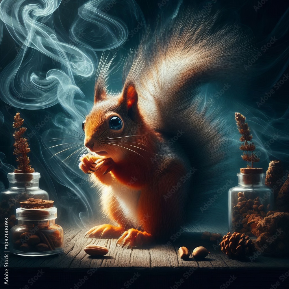 Poster anxious squirrel a squirrel twitching nervously surrounded by da