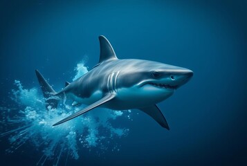 Fototapeta premium _. A powerful shark swimming in the deep ocean, its fins cutting
