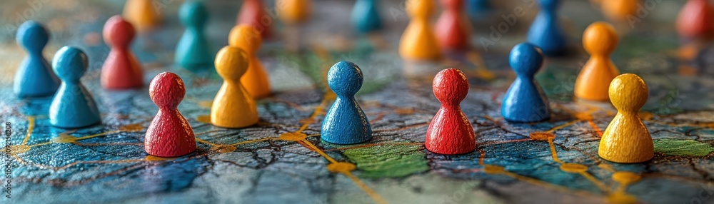 Aufkleber exploring the interconnectedness of humanity through colorful game pieces global map visual art indo