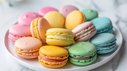 Obraz premium macaroons on a white plate and table
