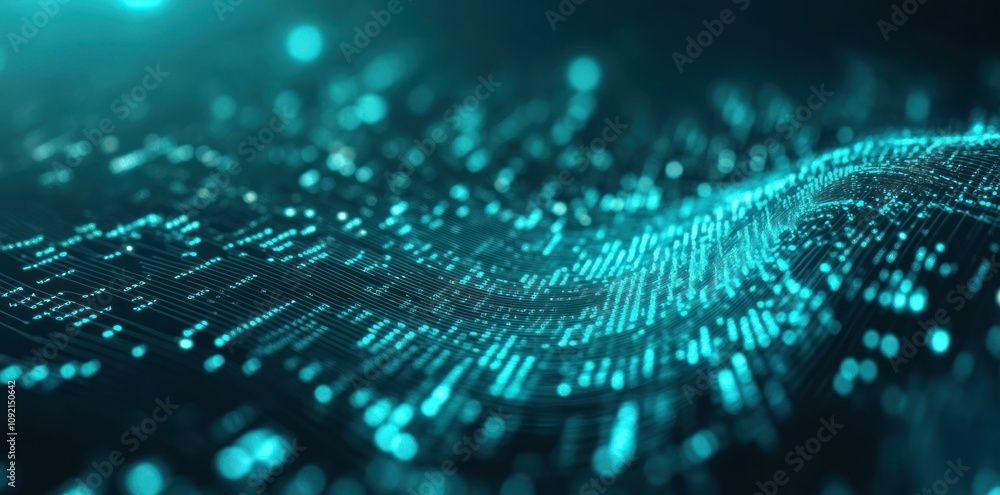 Aufkleber abstract representation of digital data flow with glowing particles.