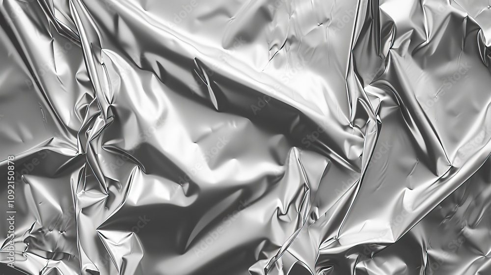 Poster shiny silver fabric with wrinkles. use this background for your graphic design projects.