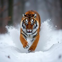 Obraz premium Majestic Tiger Charging Through the Snow