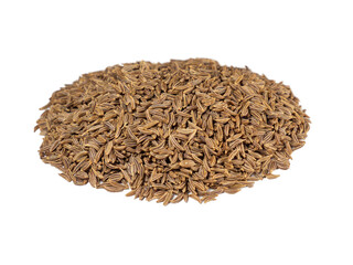 Cumin seeds on a white background. Heap of cumin. Commonly used spice in cuisines around the world