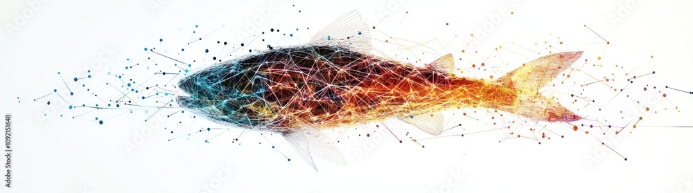 Aufkleber a digital illustration of a fish composed of colorful lines and dots, symbolizing connectivity.