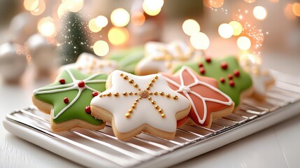 Colorful Christmas cookies adorned with icing in festive hues like red, green, and gold, perfect for adding joy to your holiday table.