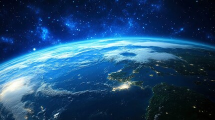 Obraz premium Breathtaking View of Earth from Space, Showing Europe and the Mediterranean Sea at Night