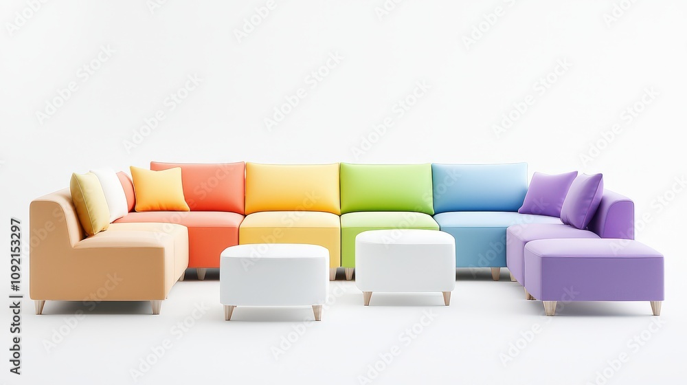 Aufkleber modular block sofa in vibrant colors, demonstrating customizable configurations for unique and endle