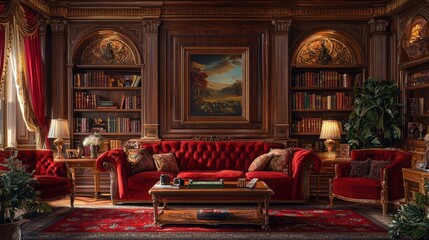 Obraz premium Creating a cozy atmosphere in a traditional living room with classic furniture and elegant touches