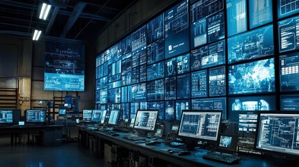 Obraz premium Digital Command Center on the factory floor shows real-time production data for swift informed decisions. 