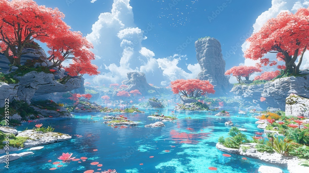Poster epic interactive journey fantasy realm video game lush environment player perspective showcasing pow