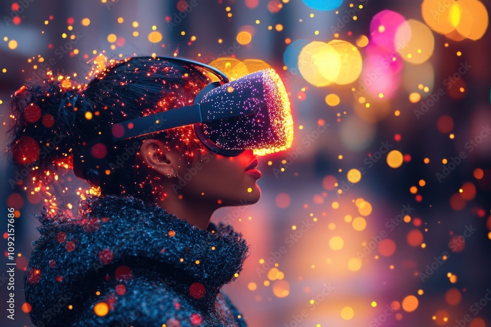 Poster virtual reality experience engaging users in digital worlds immersive environments interactive adven