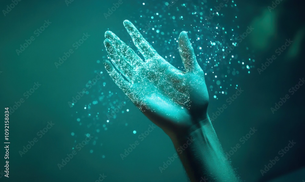 Poster A hand submerged in water, creating bubbles and a serene atmosphere.