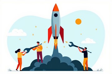 Teamwork and Innovation: Launching Success with a Rocket, Symbolizing Unity and Progress