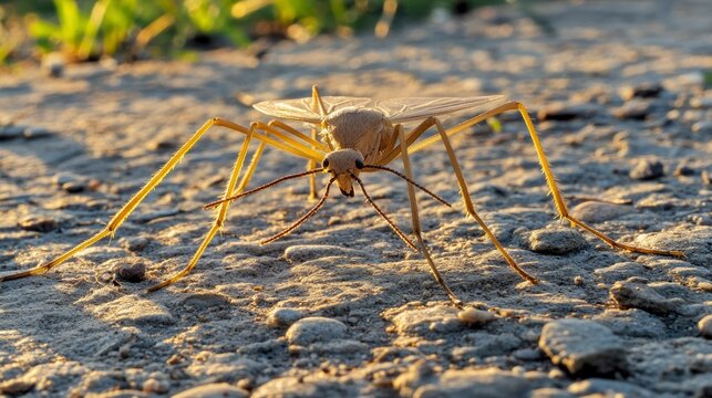 Macro Photography of a Crane Fly on Gravel Path