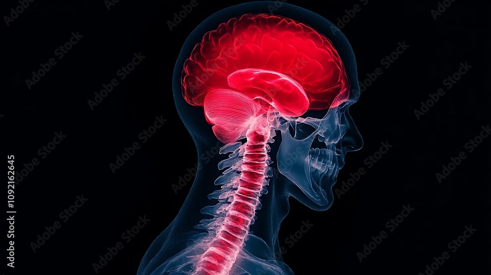 Poster 3d x ray visualization of the human brain and skull anatomy showcasing the intricate structure and c