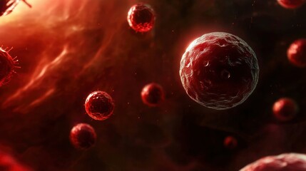 Naklejka premium Microscopic View of Cancer Cells A 3D Rendering of Cellular Structures