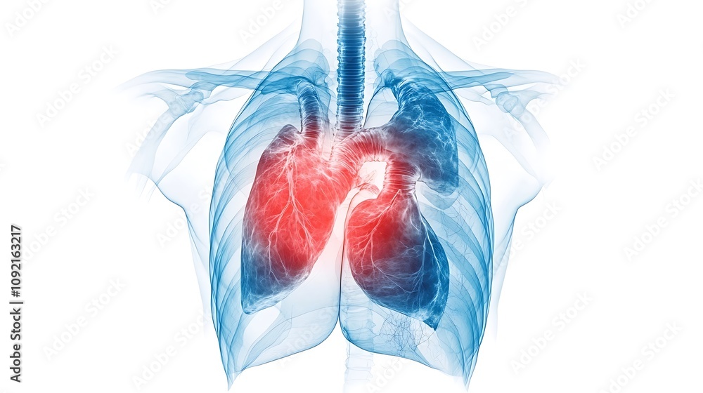 Poster 3d x ray visualization of the human lungs and respiratory system showcasing the intricate anatomical