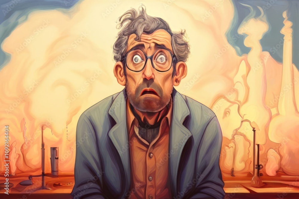Poster confused a man inhaling oxygen with a puzzled expression as if u