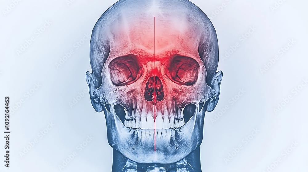 Aufkleber glowing red 3d transparent skull x ray for medical and science concepts high tech digital scan of hu