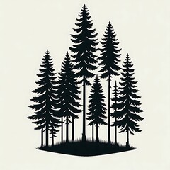 Obraz premium Silhouette of a group of evergreen trees on a beige background.